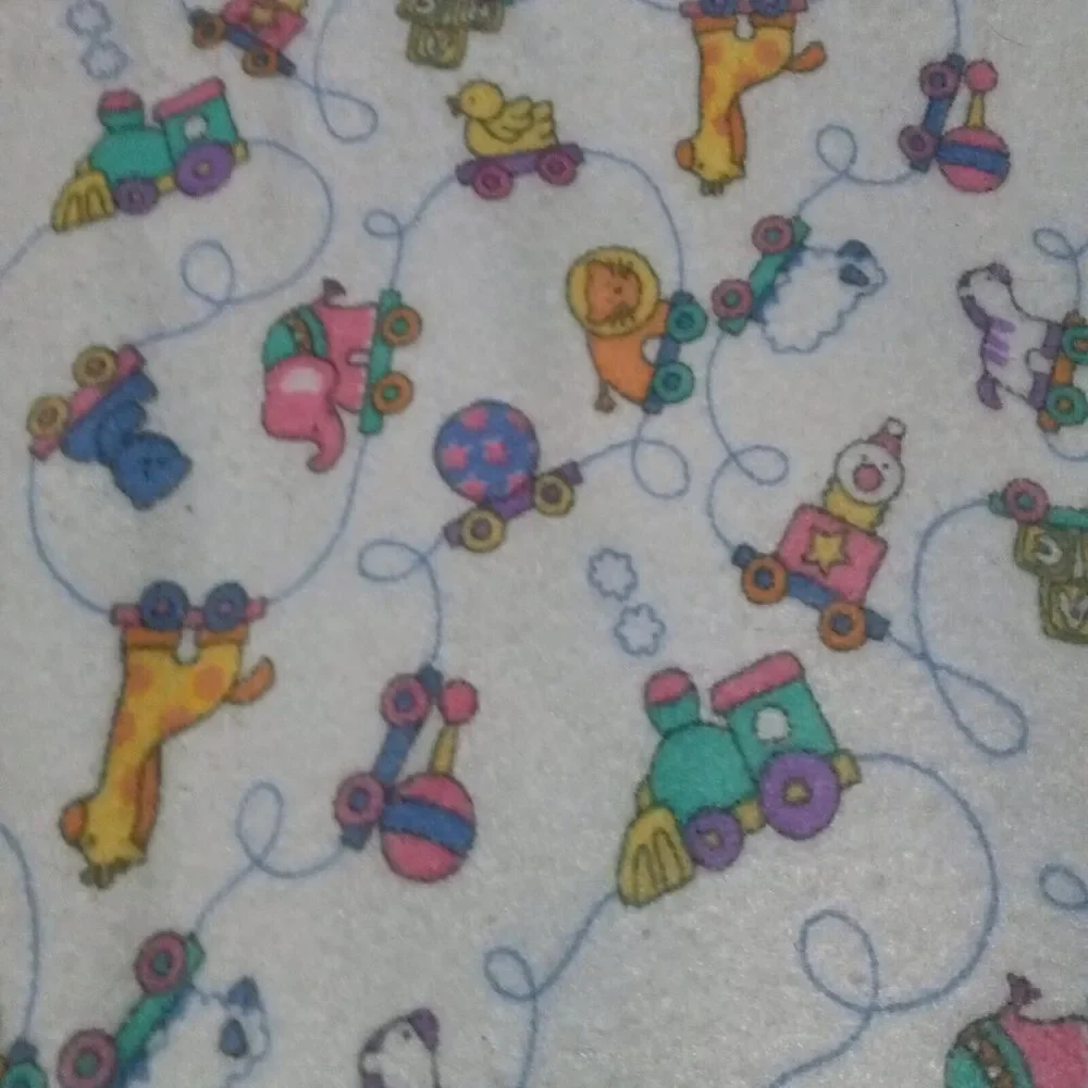 Vintage Animal Train Trimmed Baby Crib Blanket-Pastels-Toys-Block-40 x 42 inches